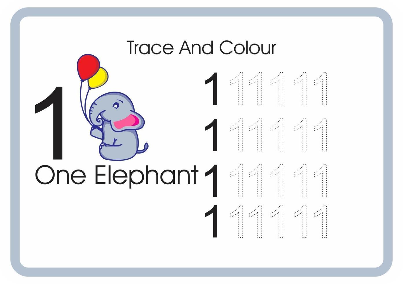 compter trace et couleur éléphant numéro 1 vecteur