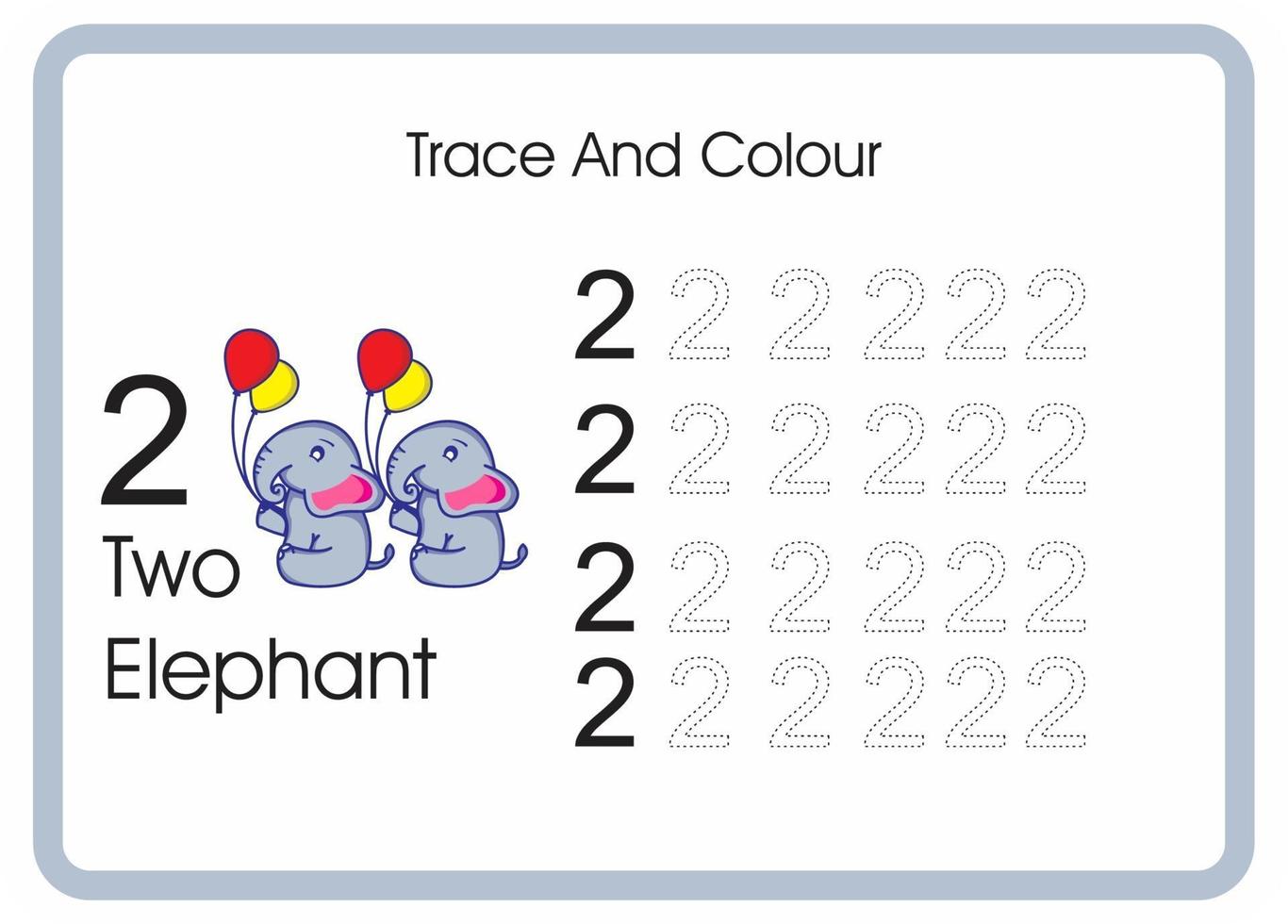 compter trace et couleur éléphant numéro 2 vecteur