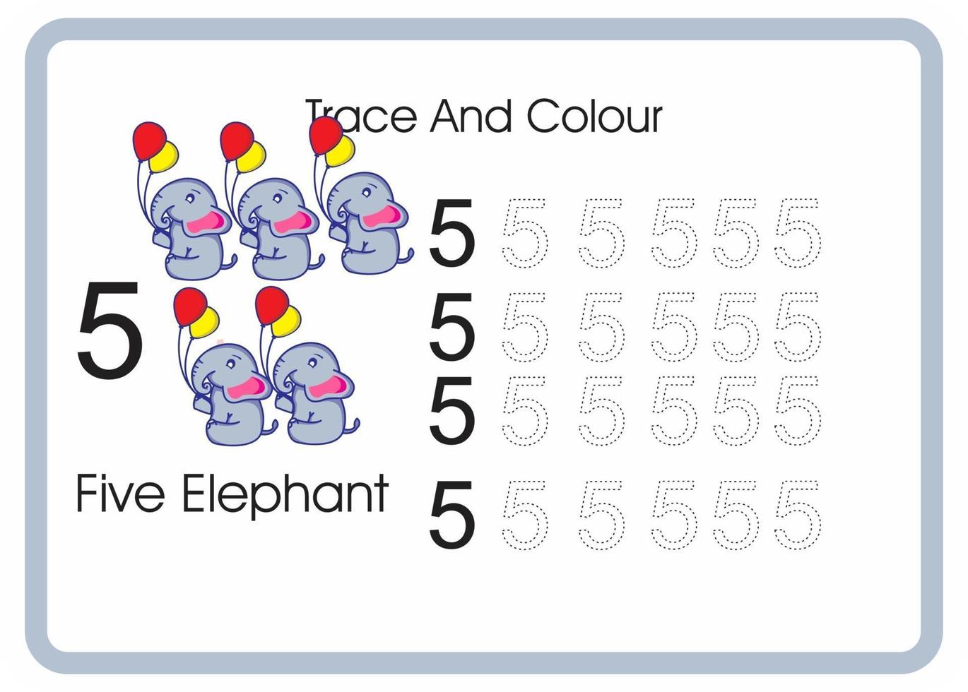 compter trace et couleur éléphant numéro 5 vecteur
