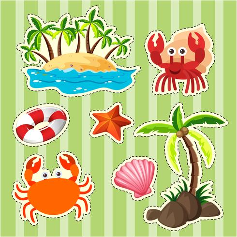 Sticker design île et animaux marins vecteur