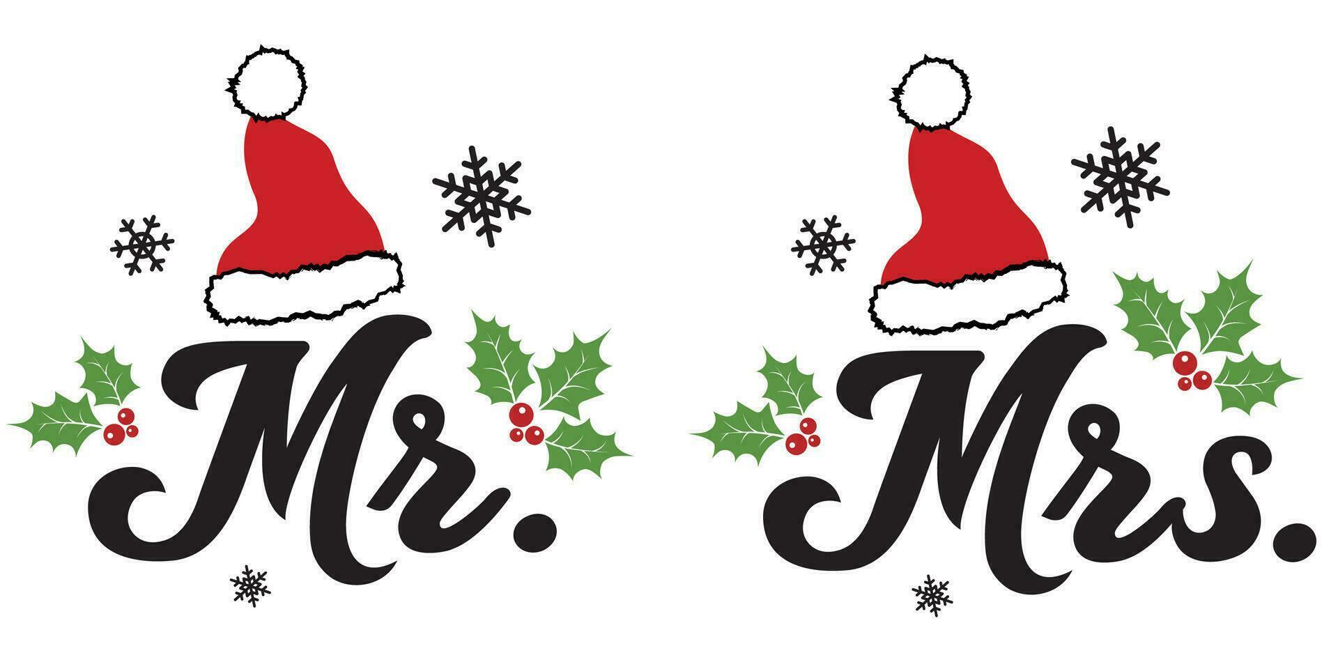 Noël Monsieur et Mme mariage vecteur illustration avec mignonne Père Noël chapeau. joyeux Noël conception isolé bien pour Noël salutations cartes, affiche, imprimer, autocollant, faire-part, bébé T-shirt, tasse, cadeaux.