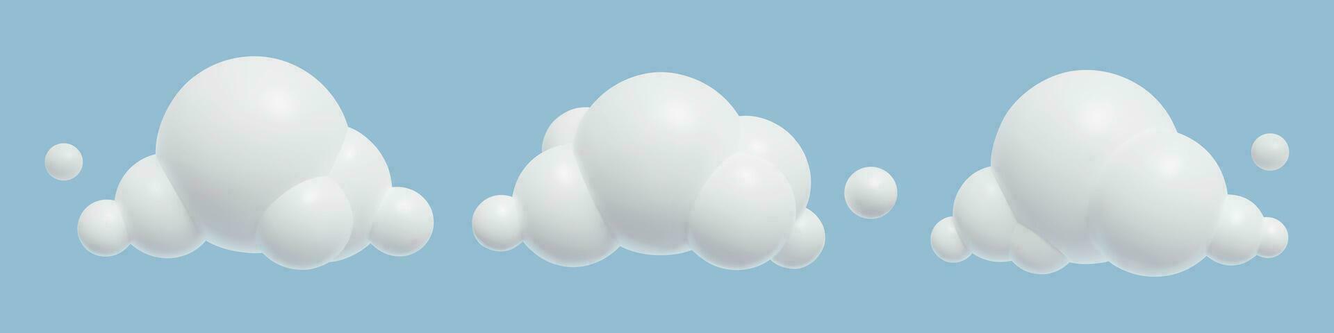 3d des nuages collection. brillant réaliste Plastique mignonne jouet conception éléments. Trois dimensionnel vecteur illustration.