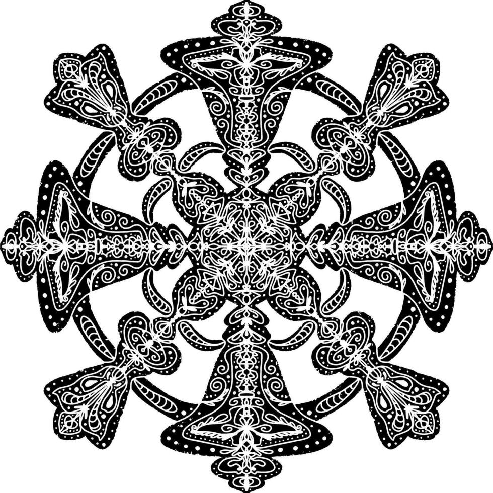 une noir et blanc flocon de neige conception avec fleuri motifs vecteur