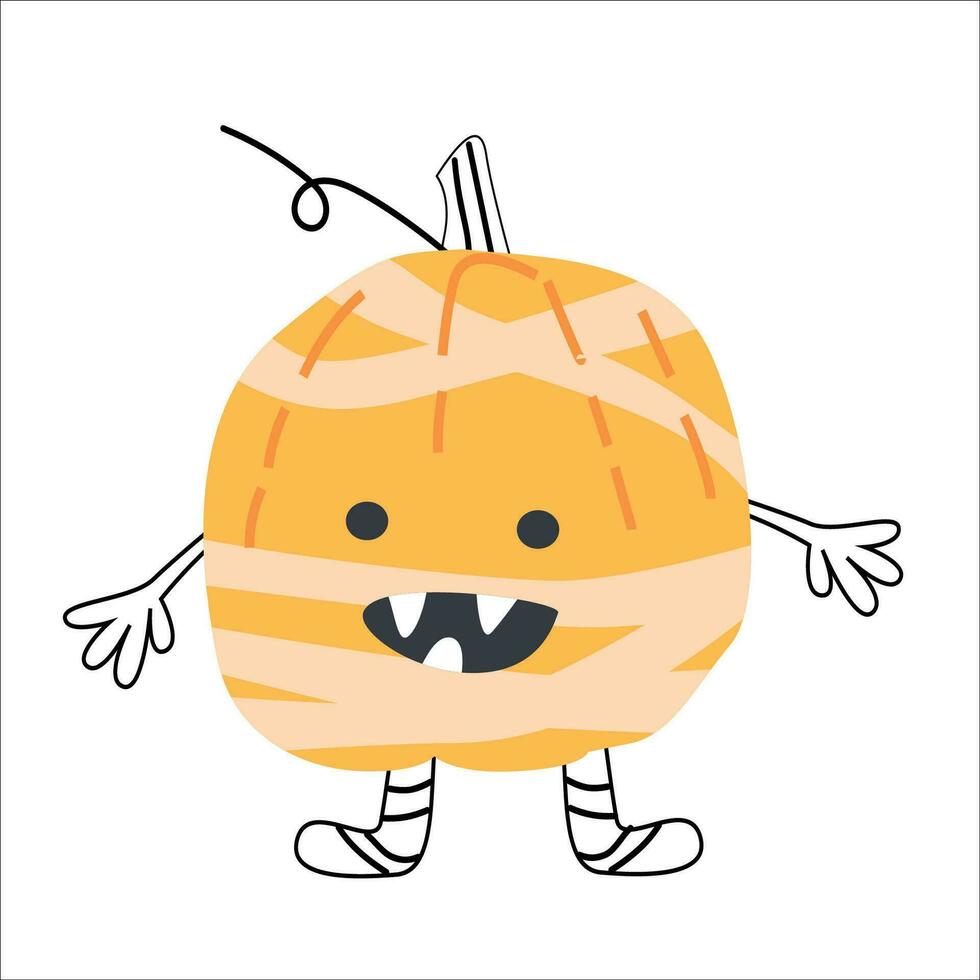 Halloween mignonne citrouille personnage dans Momie costume vecteur