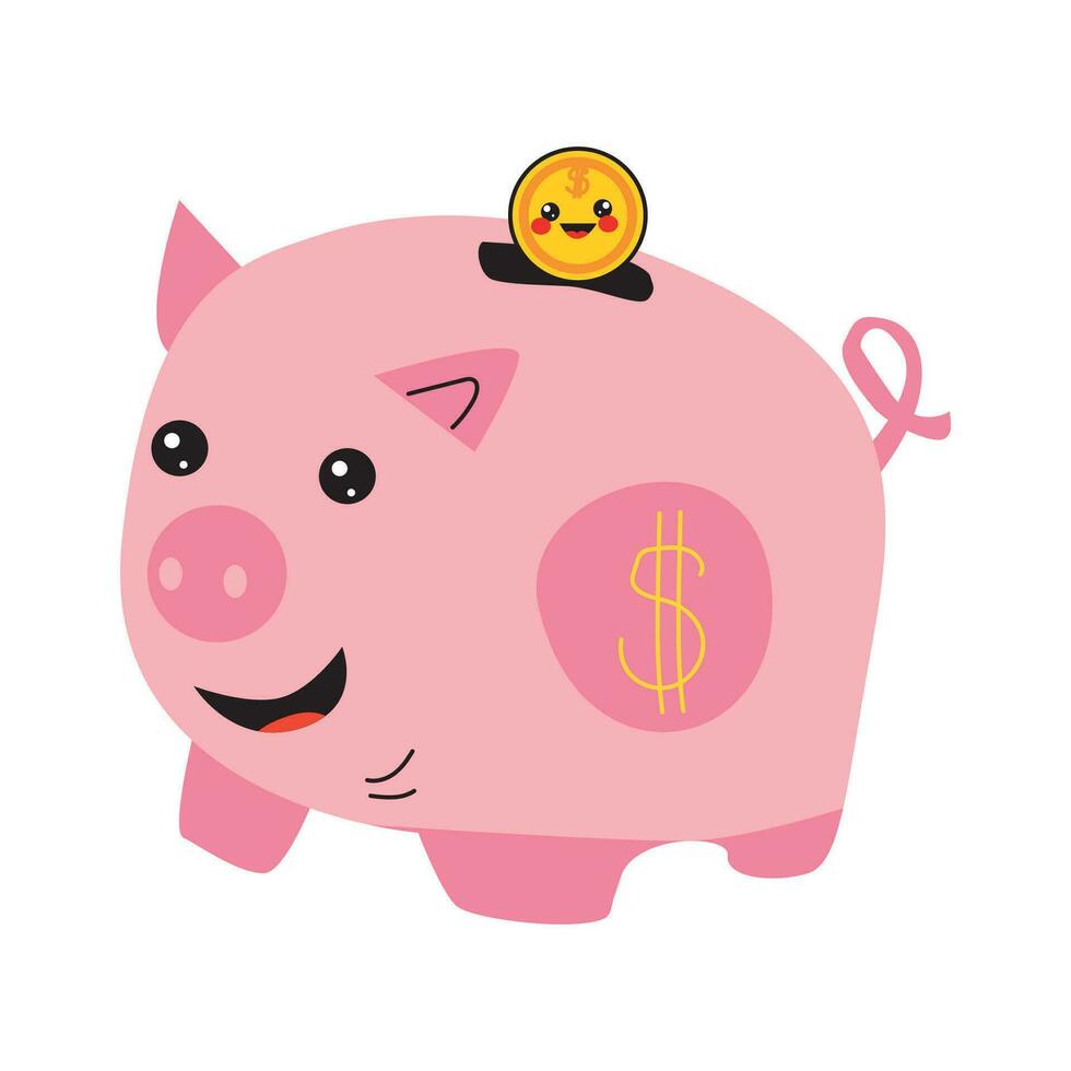 porcin banque avec pièce de monnaie, concept investir kawaii vecteur