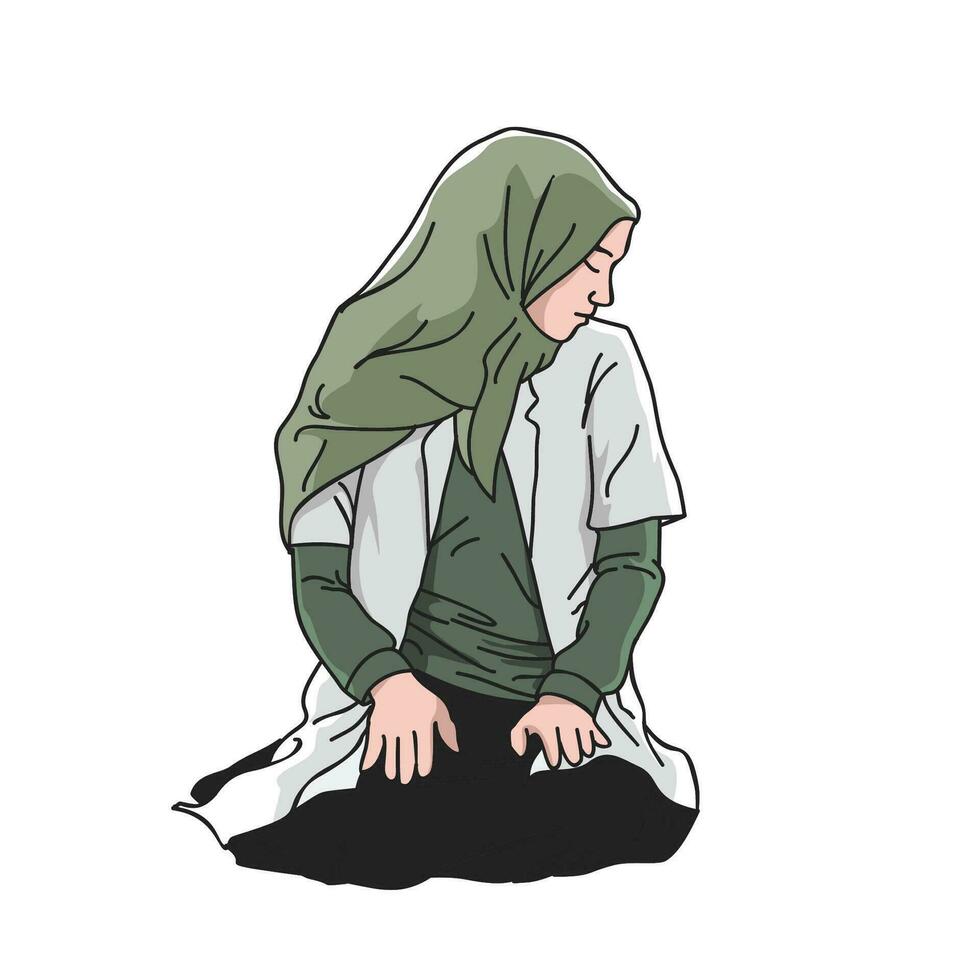 illustration de une musulman femme séance avec sa visage tourné loin, mélancolie vecteur