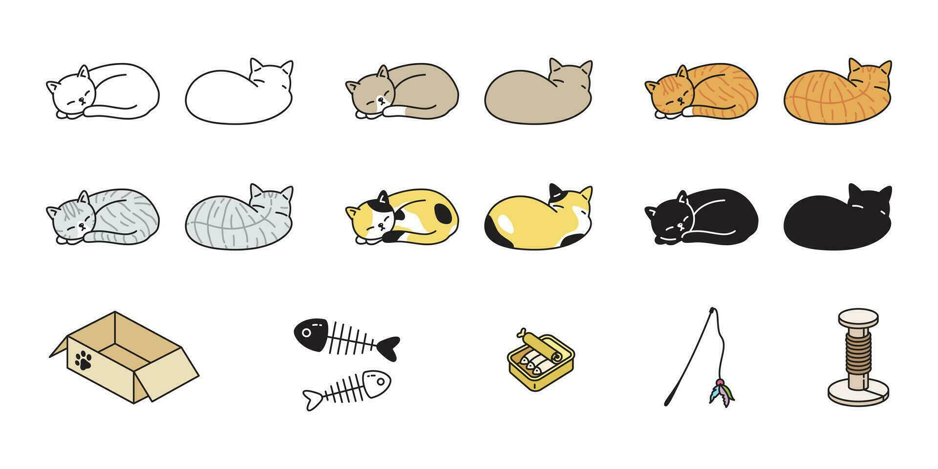 chat vecteur chaton calicot icône logo en train de dormir jouet nourriture boîte symbole dessin animé personnage illustration griffonnage conception