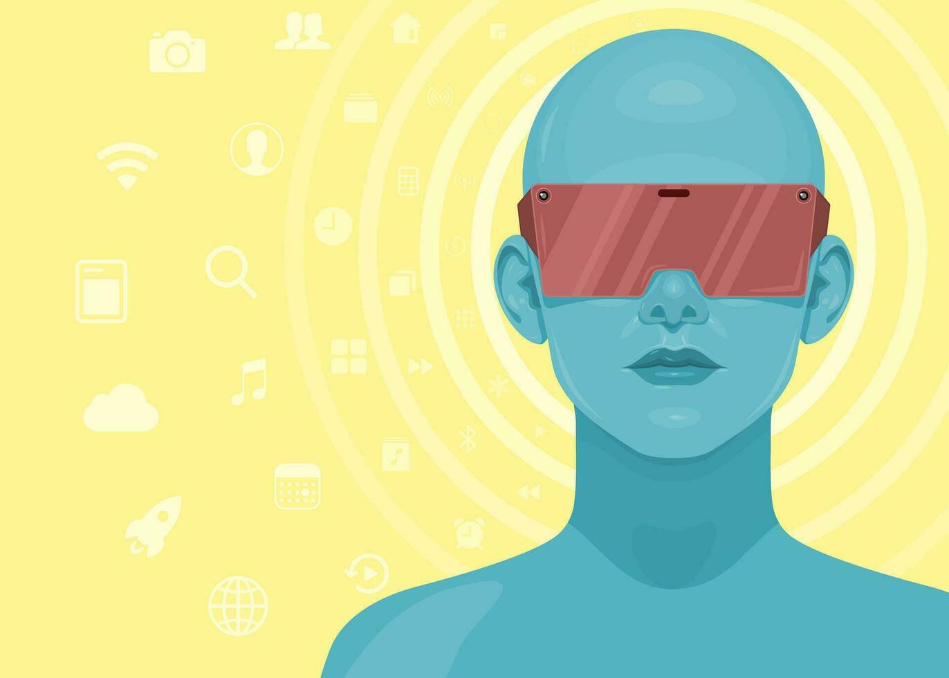 Humain visage dans augmenté ou virtuel réalité lunettes. métaverse numérique virtuel réalité technologie, vecteur illustration