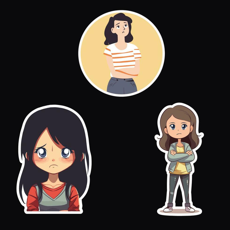 illustration de Trois les filles avec différent expressions, divers tenues vecteur