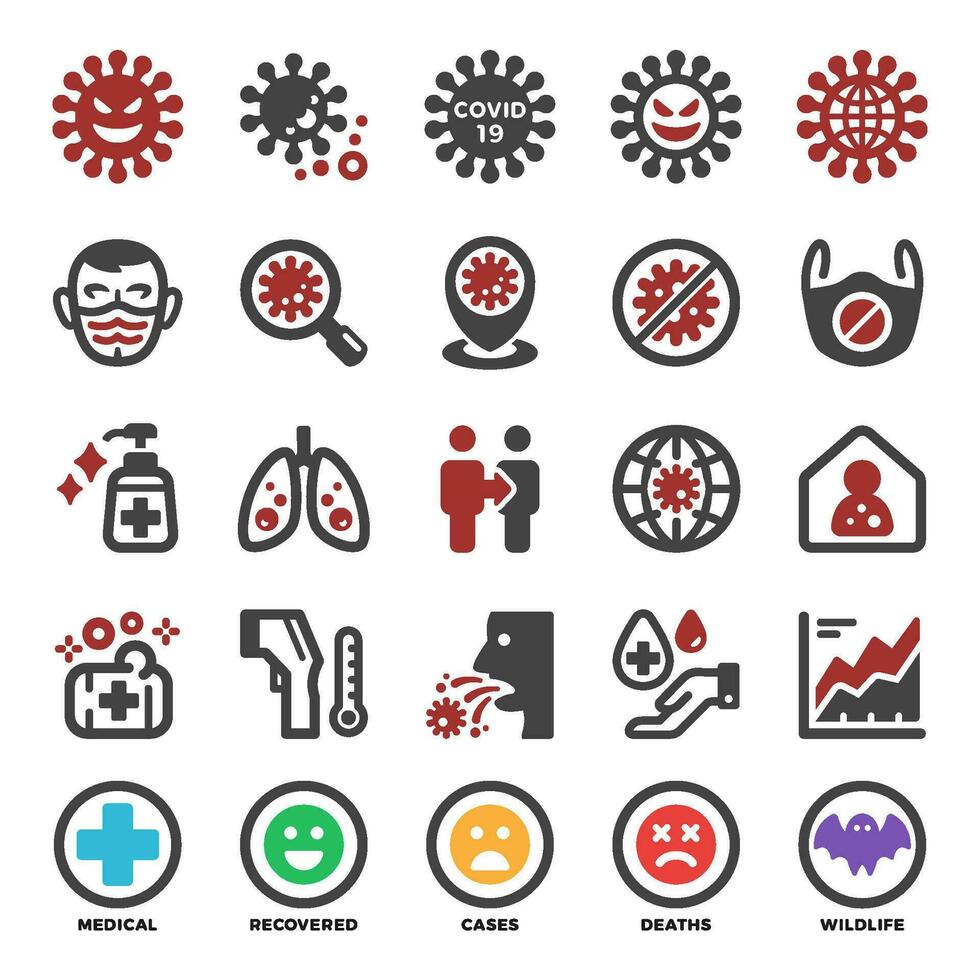 coronavirus icône ensemble, vecteur et illustration