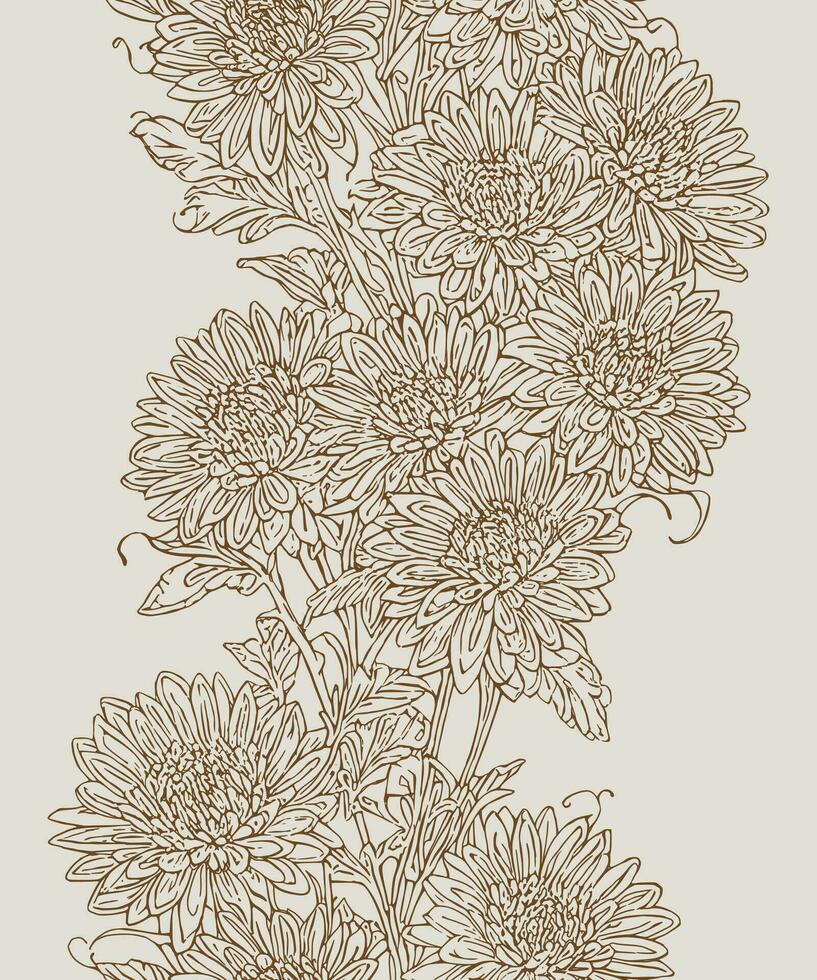 chrysanthèmes sans couture frontière conception, orné, main tiré verticale motiver pour imprimer, couverture, tissu, emballage papier, fond d'écran conception élément, emballage, produits de beauté, beauté des produits vecteur