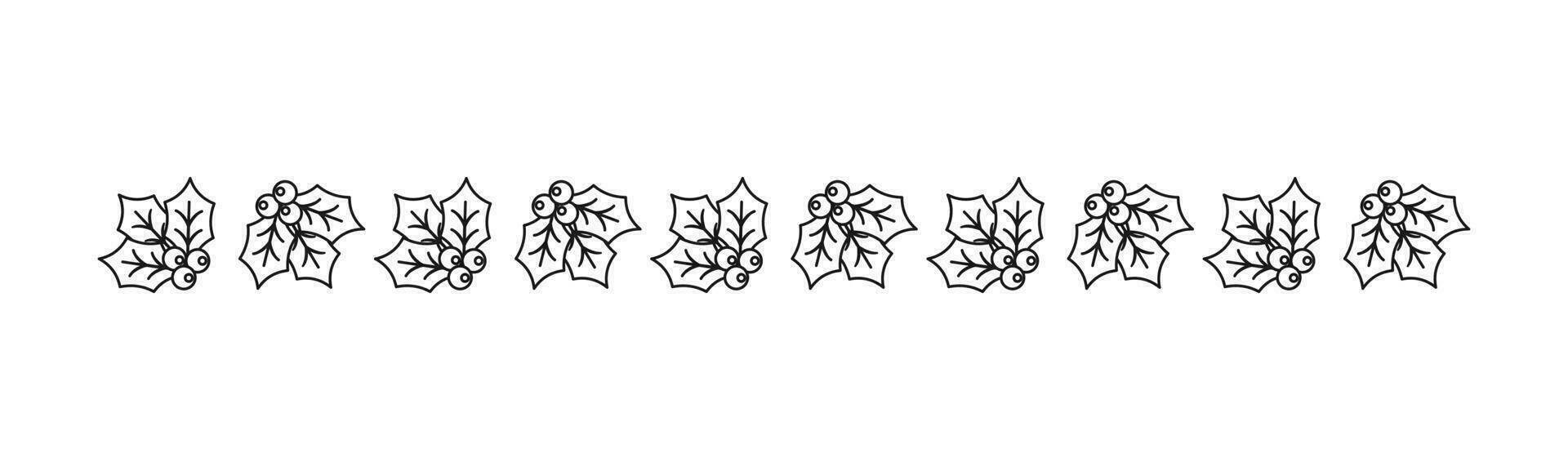 Noël à thème décoratif frontière et texte séparateur, du gui modèle contour griffonnage. vecteur illustration.