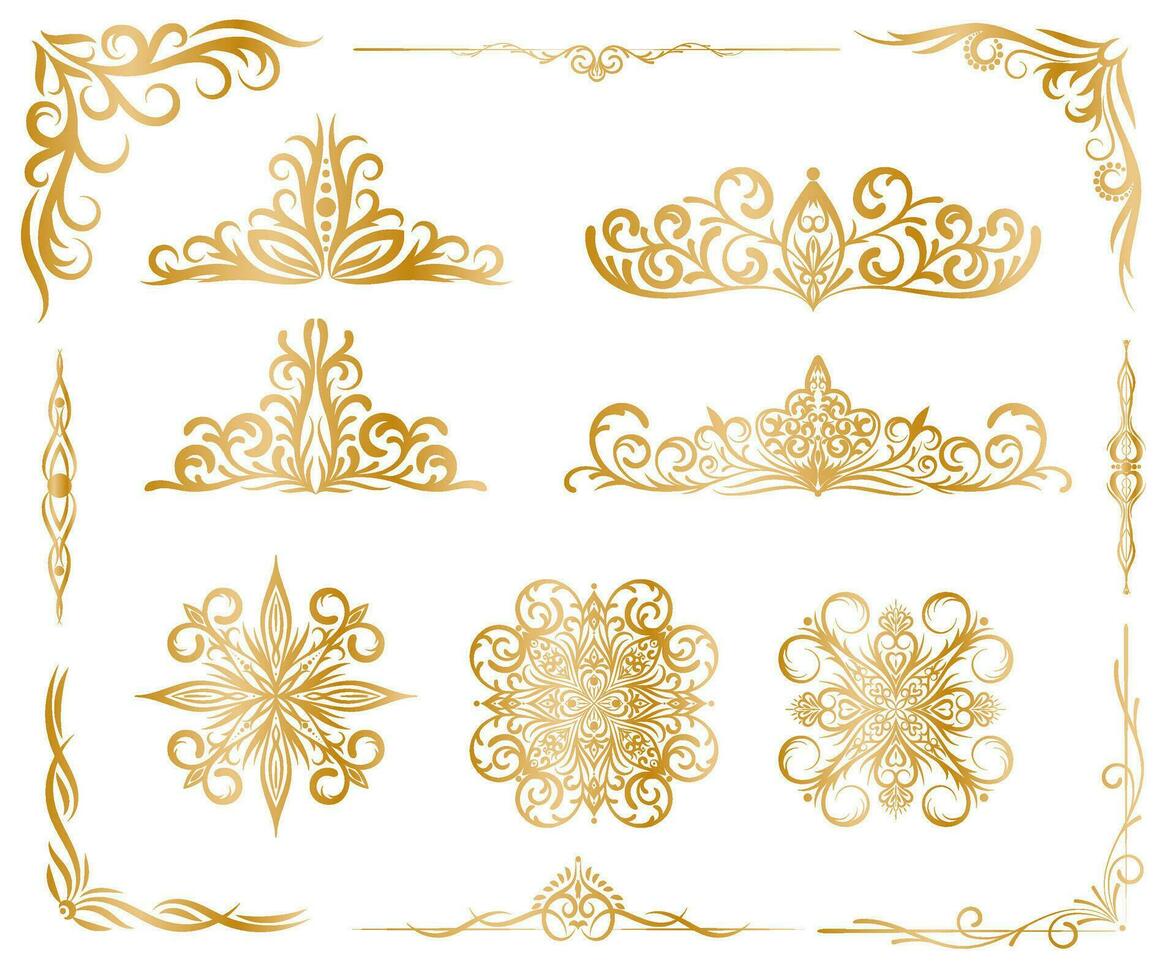 ensemble de d'or ornements. Oriental éléments pour conception pour monogrammes, faire-part, cadres, menus, Étiquettes et sites Internet, catalogues vecteur