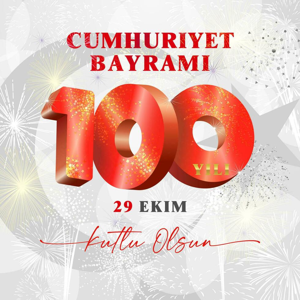 turc texte, cumhuriyet Bayrami veux dire république jour, Kutlu Olsun - content anniversaire. 29 ekim - octobre 29. 100 oui, 100 années. salutation carte conception pour 100e anniversaire de république. vacances bannière. vecteur