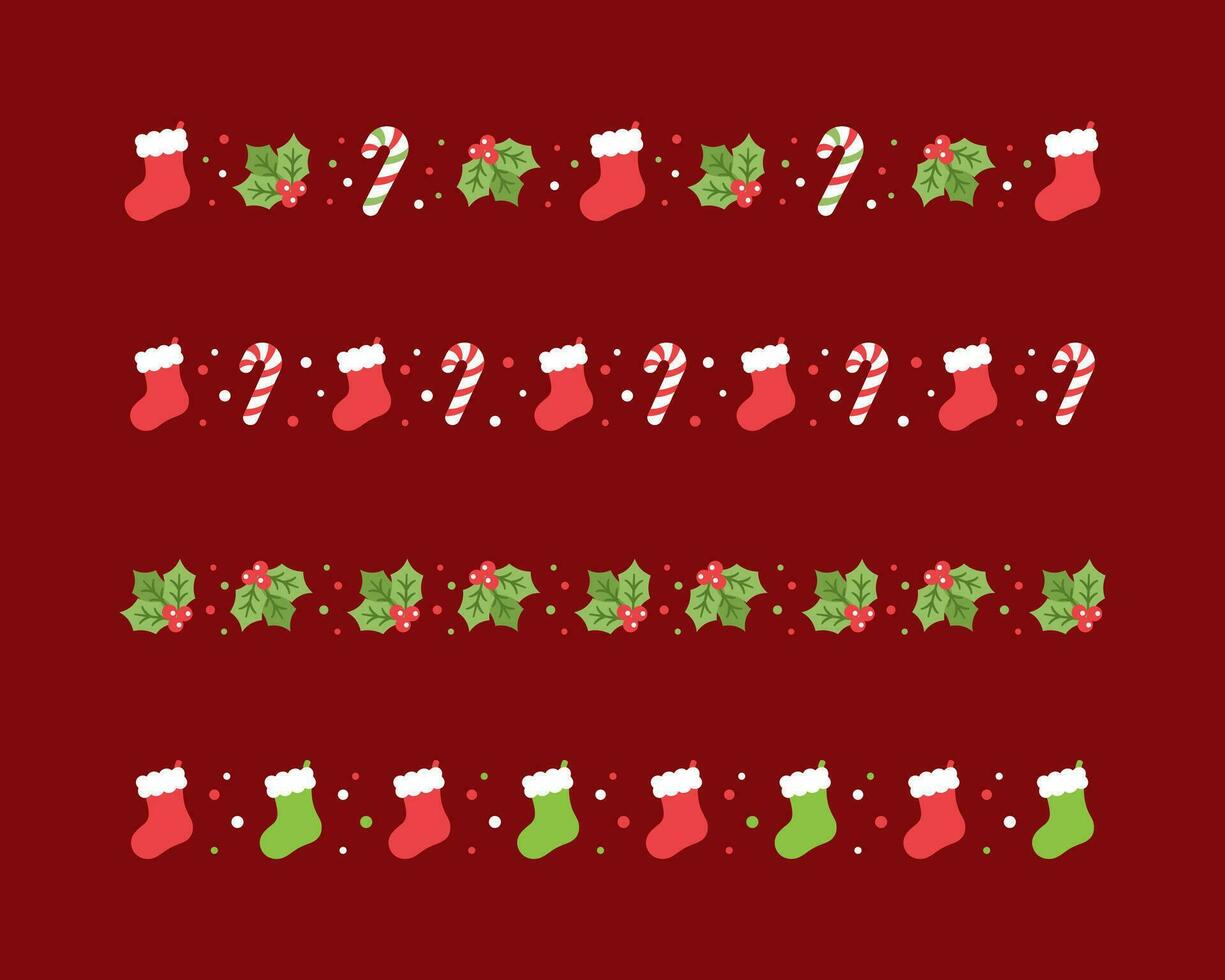 Noël à thème décoratif frontière et texte diviseur ensemble, Noël stockage, bonbons canne et du gui modèle. vecteur illustration.