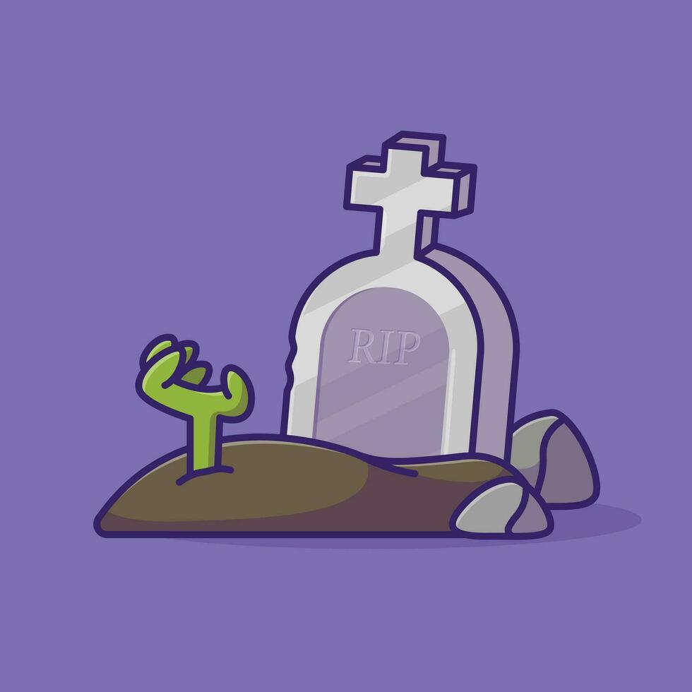 la tombe et zombi main dessin animé vecteur illustration Halloween vacances concept icône isolé