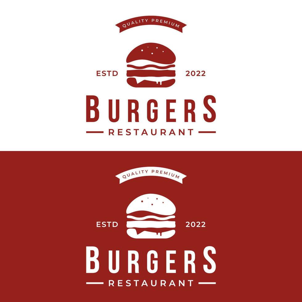 rétro ancien chaud Burger Frais et savoureux logo conception. logo pour restaurant, entreprise, étiqueter, badge et emblème. vecteur