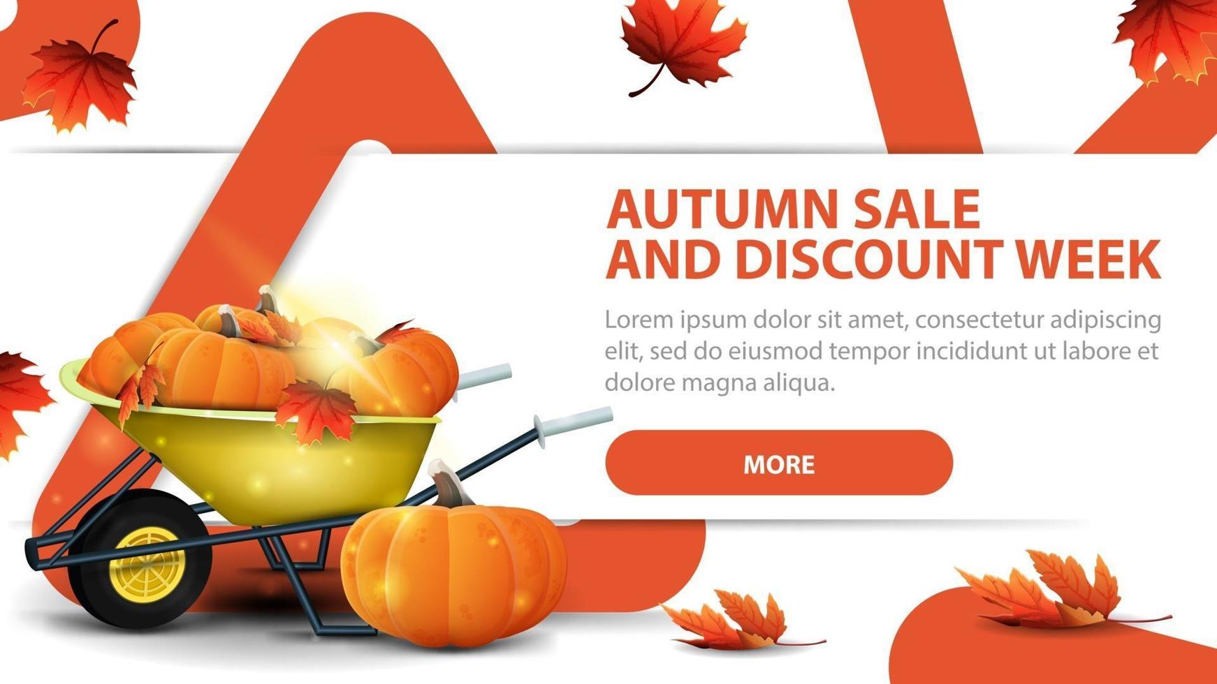 semaine des soldes et remises d'automne, bannière avec une récolte de citrouilles vecteur