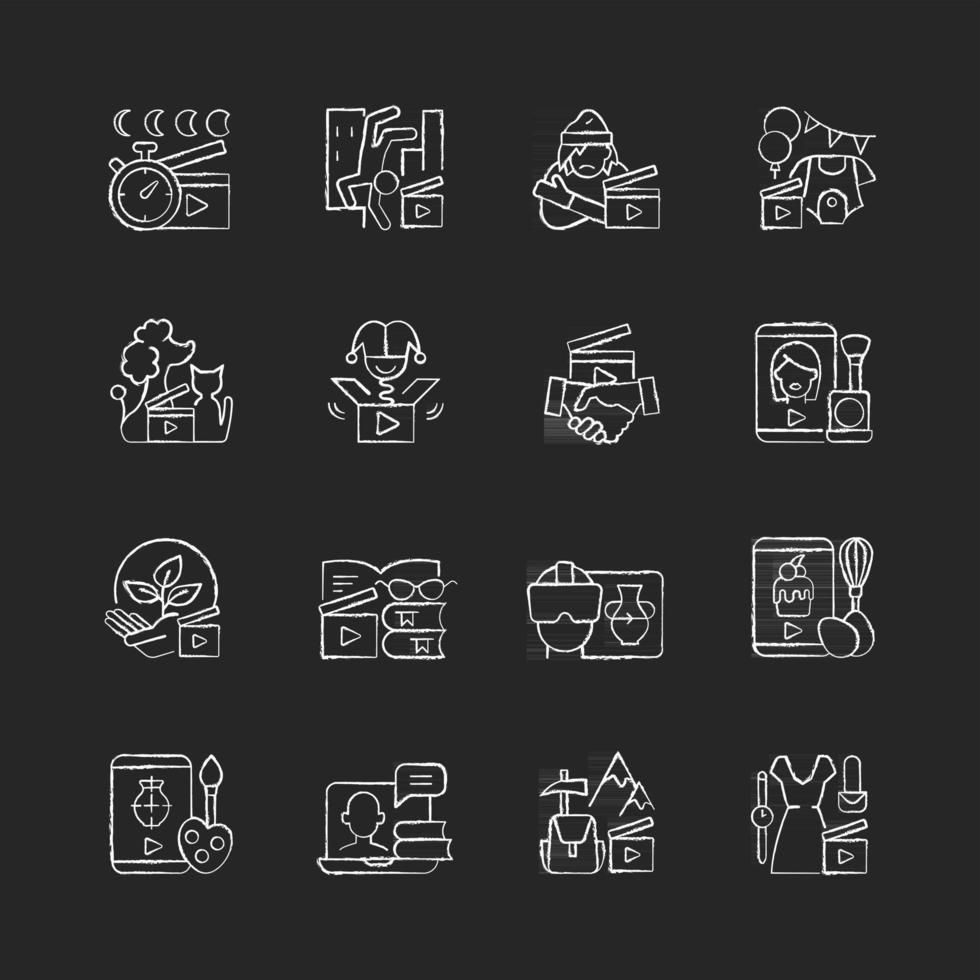 vidéographie craie icônes blanches sur fond sombre vecteur