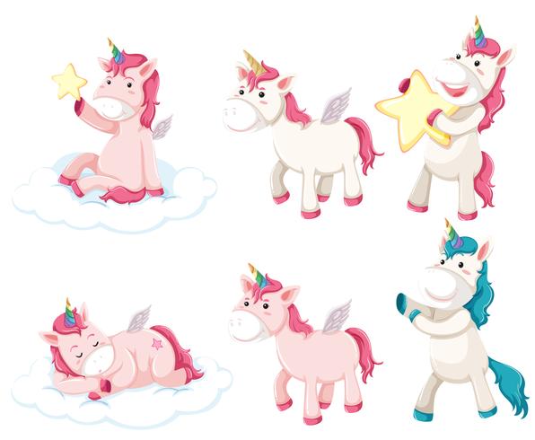 Ensemble de personnage de licorne vecteur