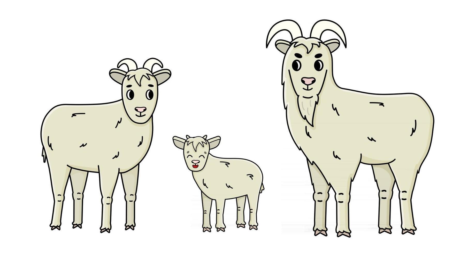 ensemble de famille de chèvre de ferme de dessin animé mignon vecteur drôle doodle