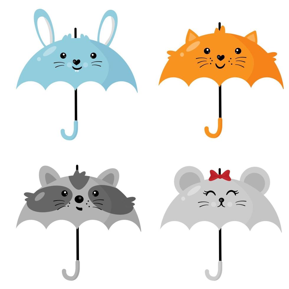 ensemble de parapluies animaux mignons. vecteur