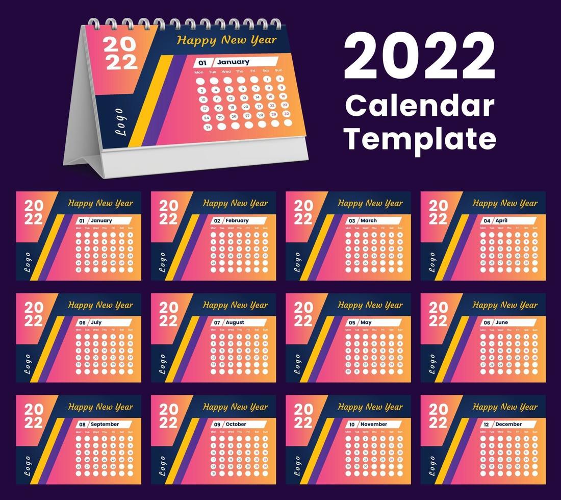 définir la conception du modèle de calendrier de bureau 2022, ensemble de 12 mois, vecteur
