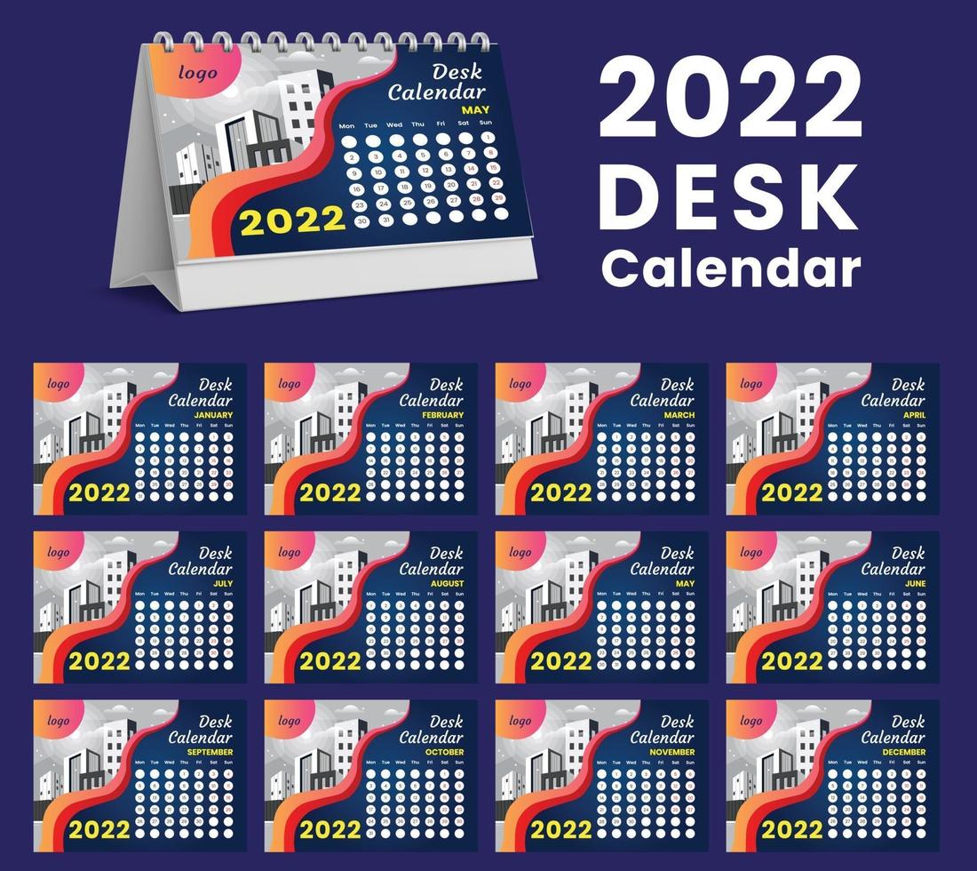 définir la conception du modèle de calendrier de bureau 2022, ensemble de 12 mois, vecteur