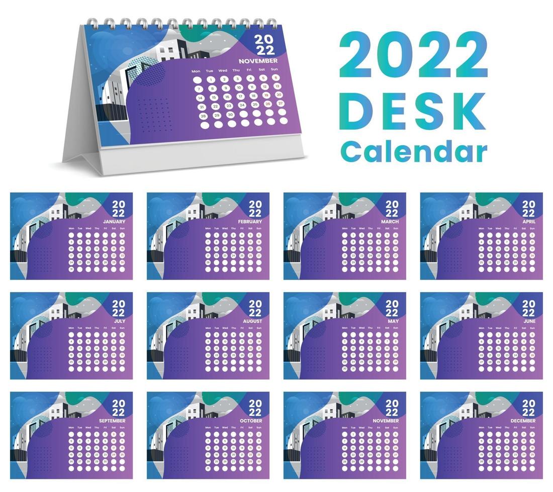 définir la conception du modèle de calendrier de bureau 2022, ensemble de 12 mois, vecteur