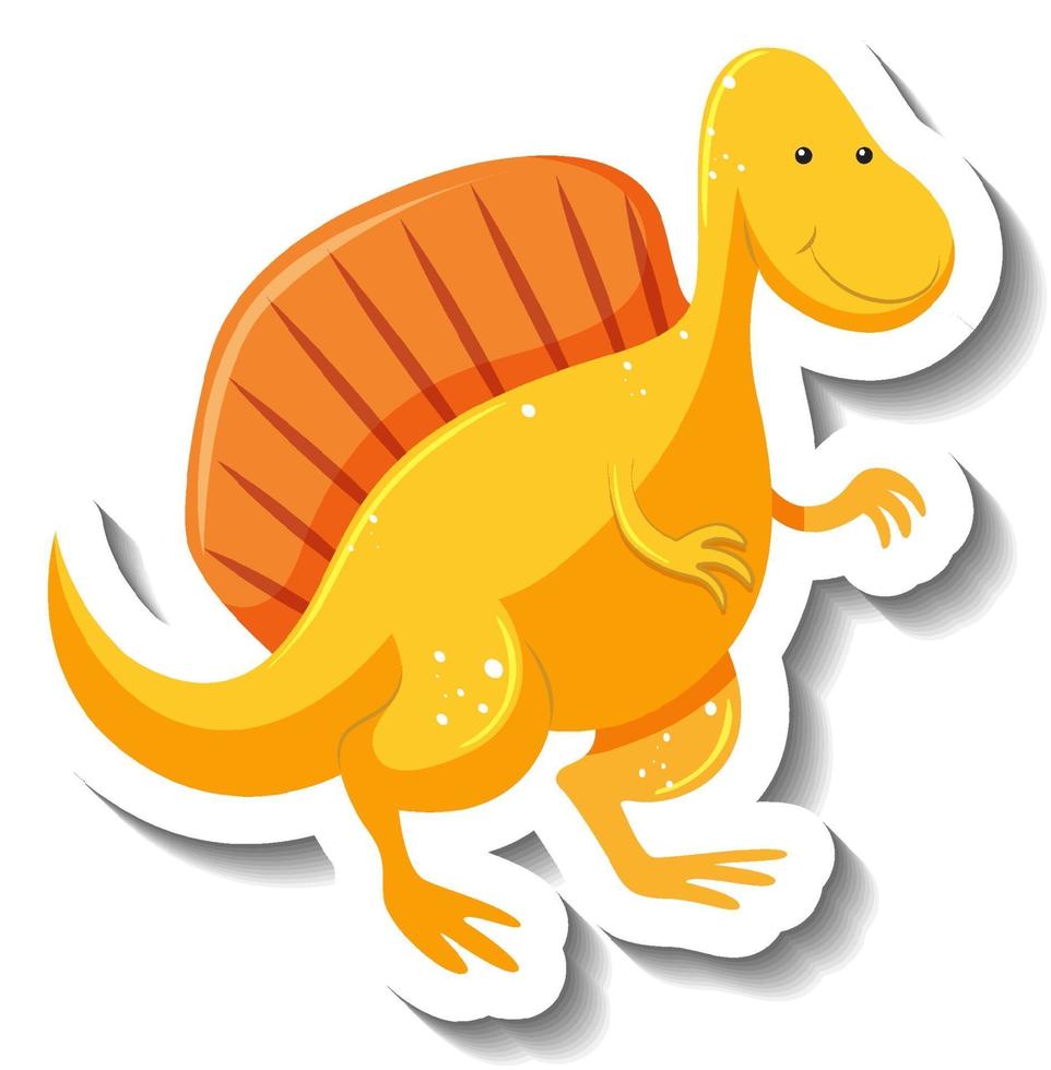 autocollant de personnage de dessin animé de dinosaure jaune mignon vecteur