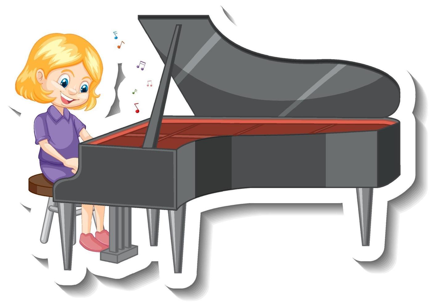jolie fille jouant du piano autocollant de personnage de dessin animé vecteur