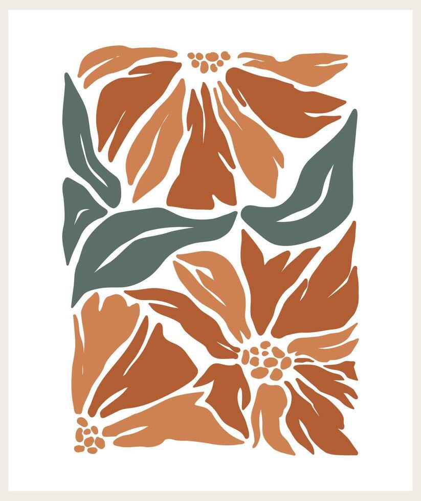 fleur marché affiche, impression ensemble. branché abstrait botanique mur les arts avec floral conception dans Terre Ton couleurs. moderne naïve sensationnel froussard intérieur décorations, peintures. vecteur art illustration.