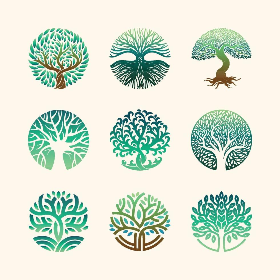 ensemble d'éléments de logo d'arbre vecteur