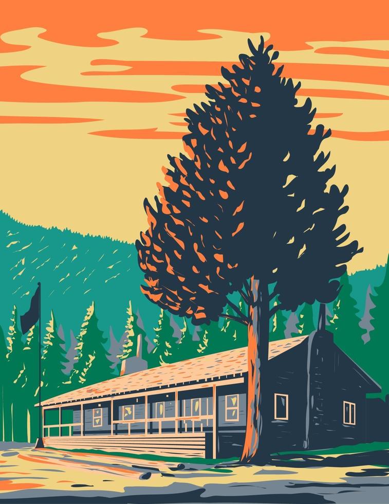 affiche wpa des cabines du pavillon roosevelt du parc national de Yellowstone vecteur