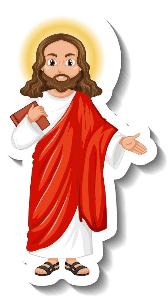 autocollant de personnage de dessin animé de jésus christ sur fond blanc vecteur