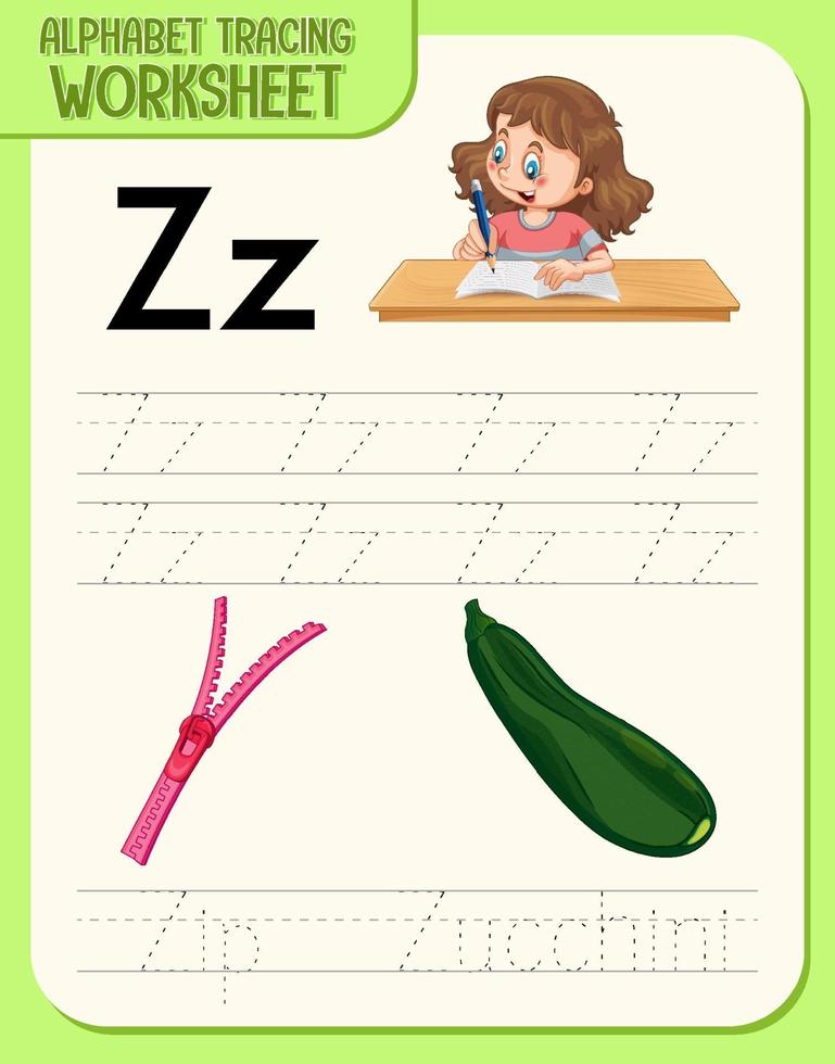 feuille de calcul de traçage alphabet avec lettre z et z vecteur