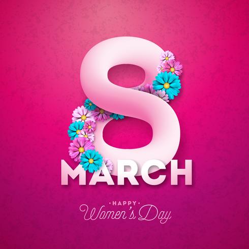 8 mars. Carte de voeux Floral Happy Womens Day vecteur