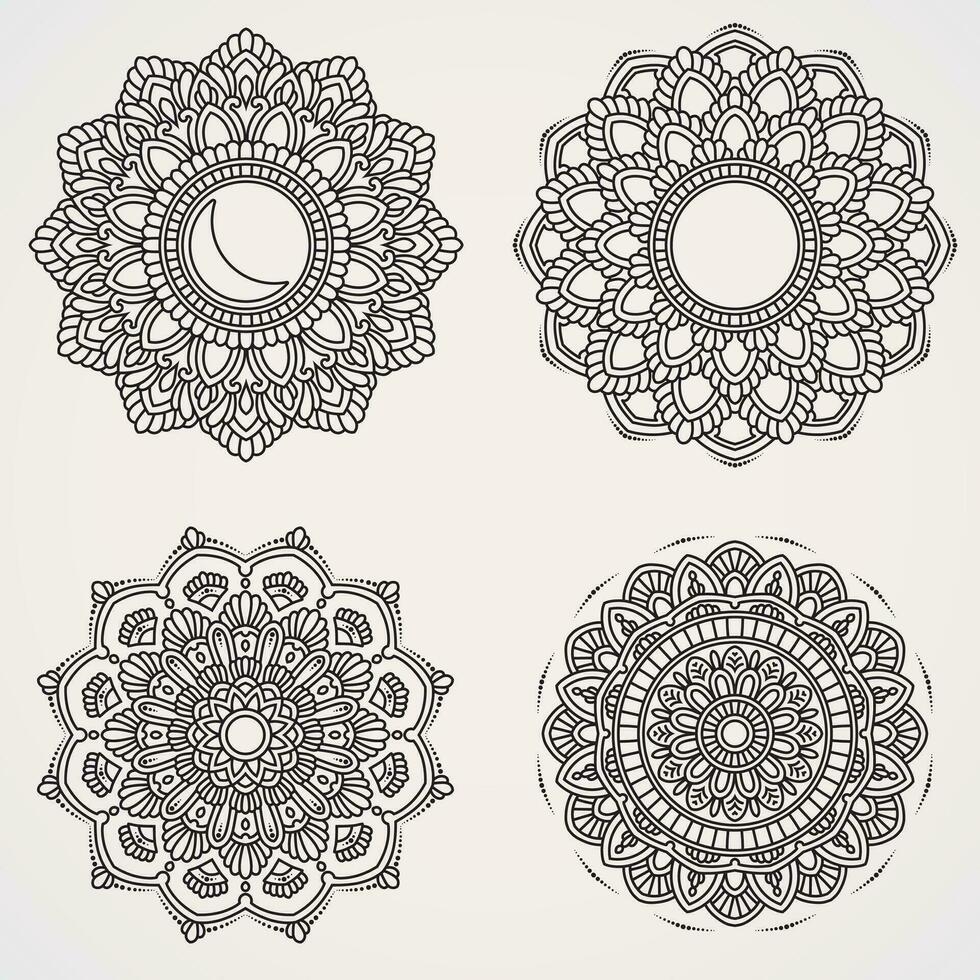 fleur mandala ensemble avec ornements. adapté pour henné, tatouages, Photos, coloration livres. Islam, hindou, bouddha, Inde, Pakistan, Chinois, arabe vecteur