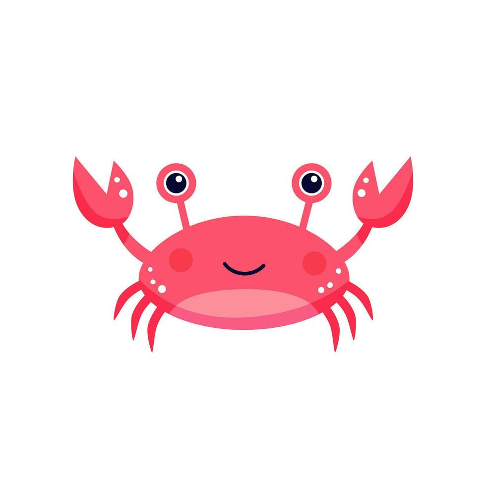 rouge bébé Crabe tiré dans plat style vecteur illustration. mignonne mer animal autocollant isolé sur blanc Contexte