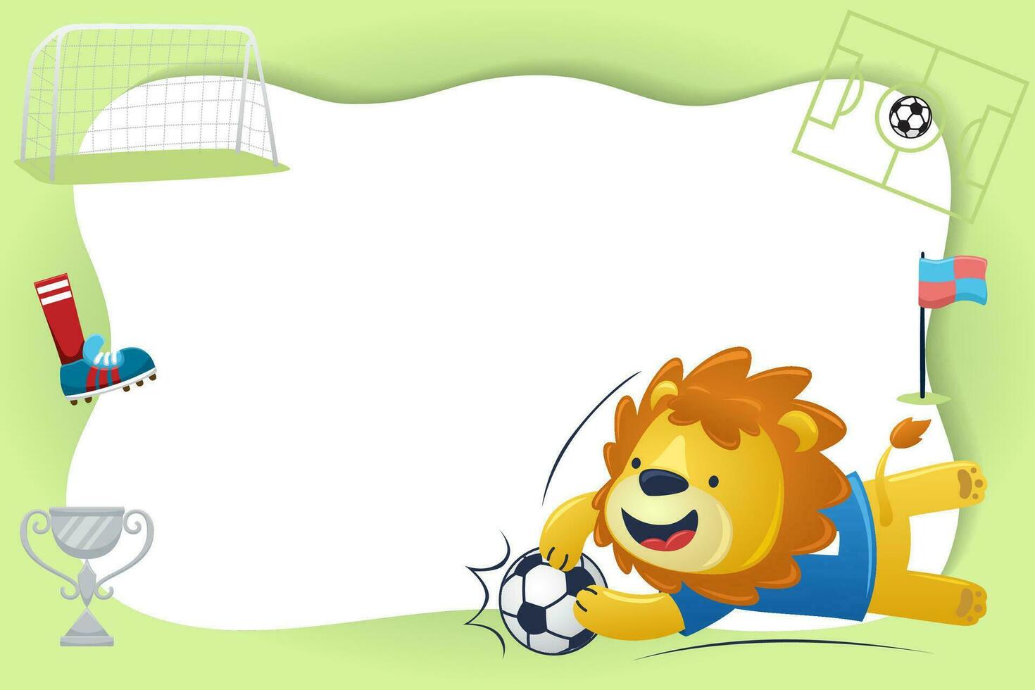 mignonne Lion en jouant football avec Vide signe. football éléments vecteur dessin animé illustration