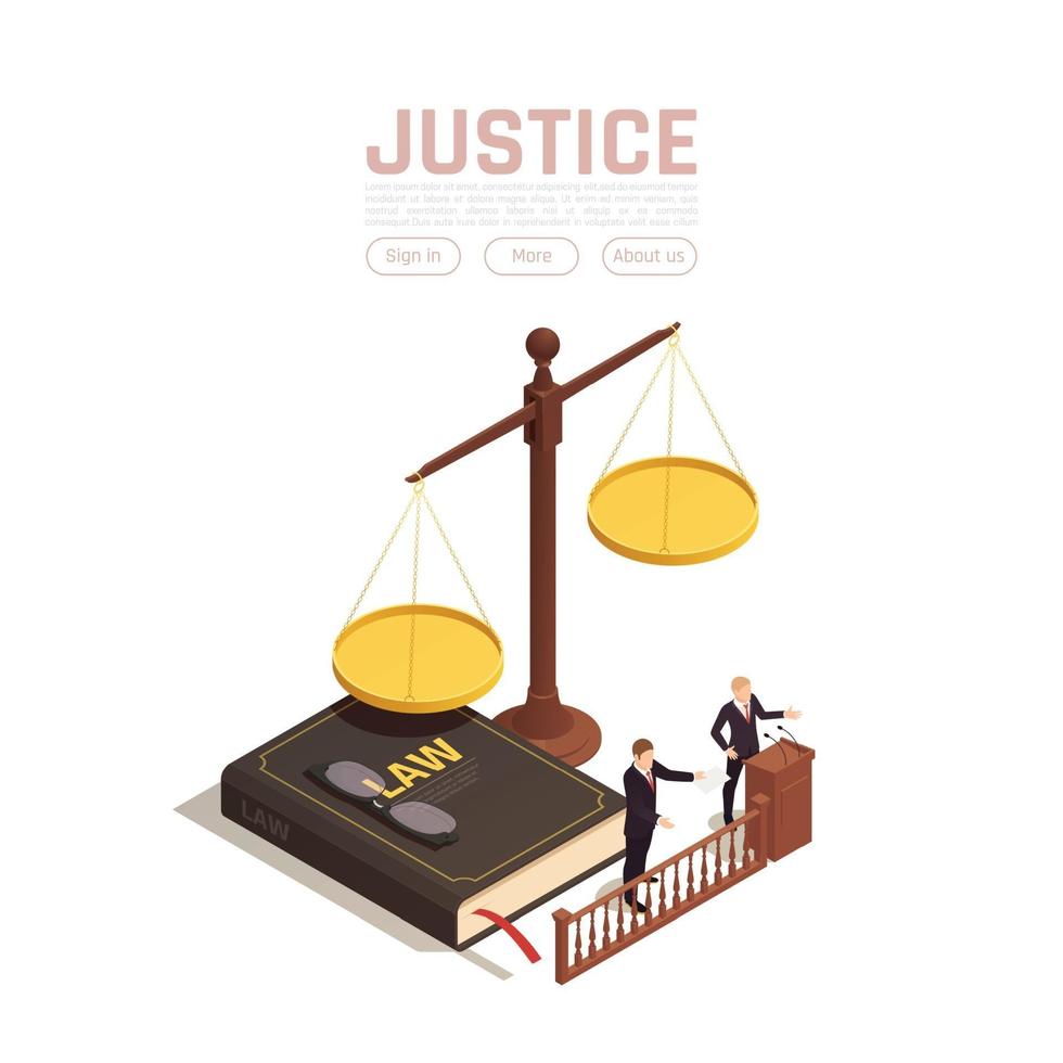 La justice pèse l'illustration vectorielle de fond isométrique vecteur