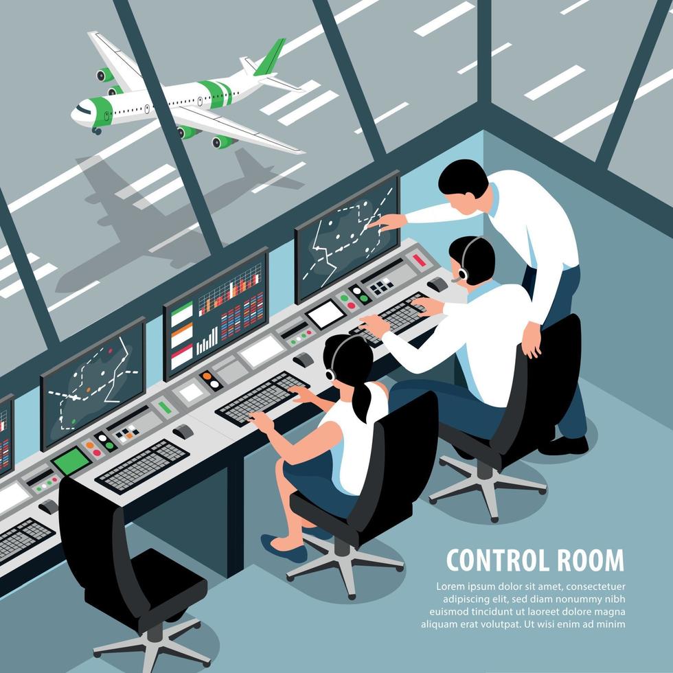 illustration vectorielle de fond de salle de contrôle aérien vecteur