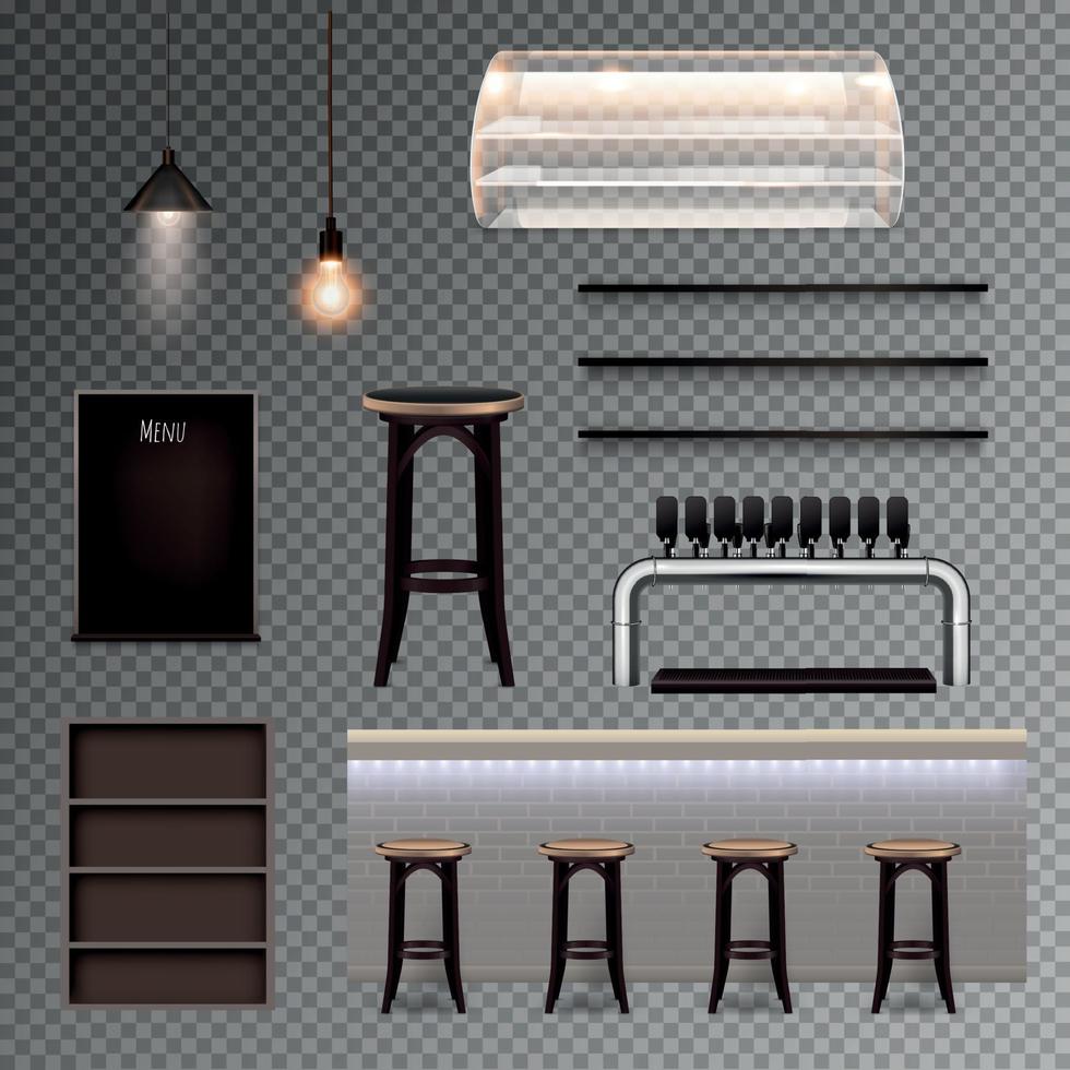 pub intérieur transparent set vector illustration