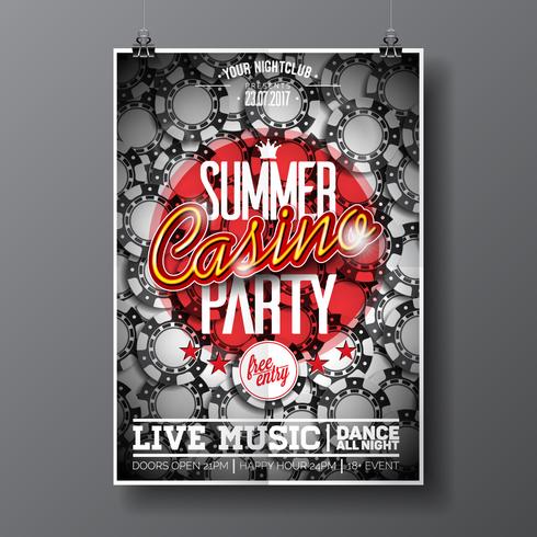 Summer Party Flyer sur un thème de casino avec des jetons vecteur
