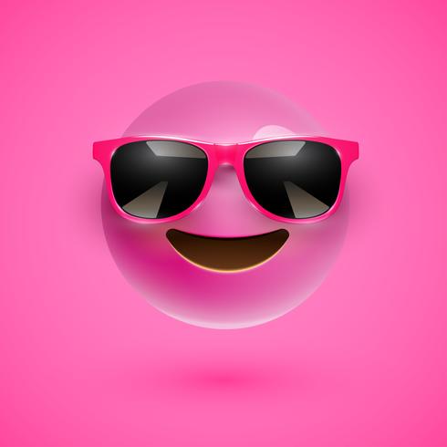 Smiley 3D haute-détaillé avec lunettes de soleil sur un fond coloré, illustration vectorielle vecteur