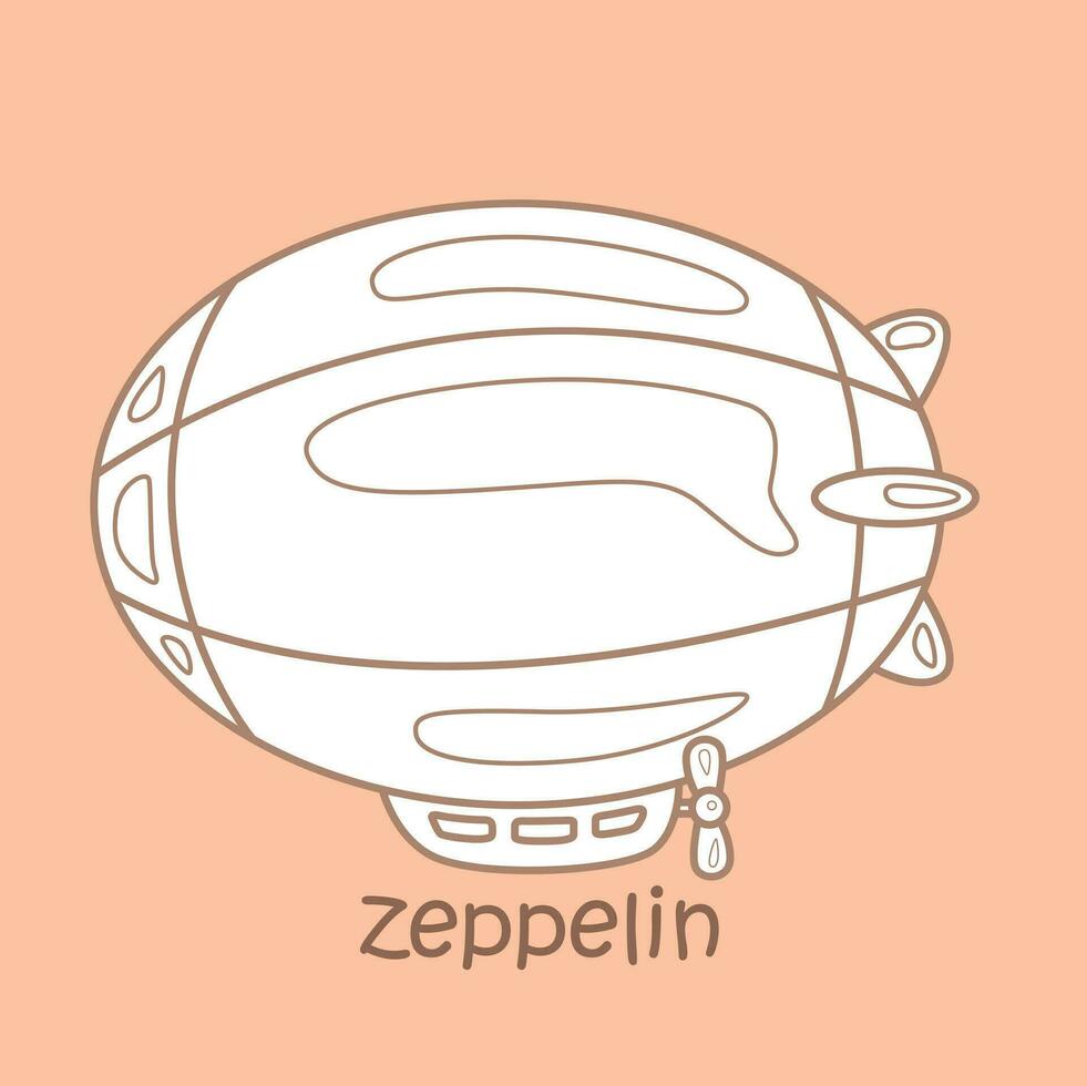 alphabet z pour Zeppelin vocabulaire école leçon dessin animé numérique timbre contour vecteur
