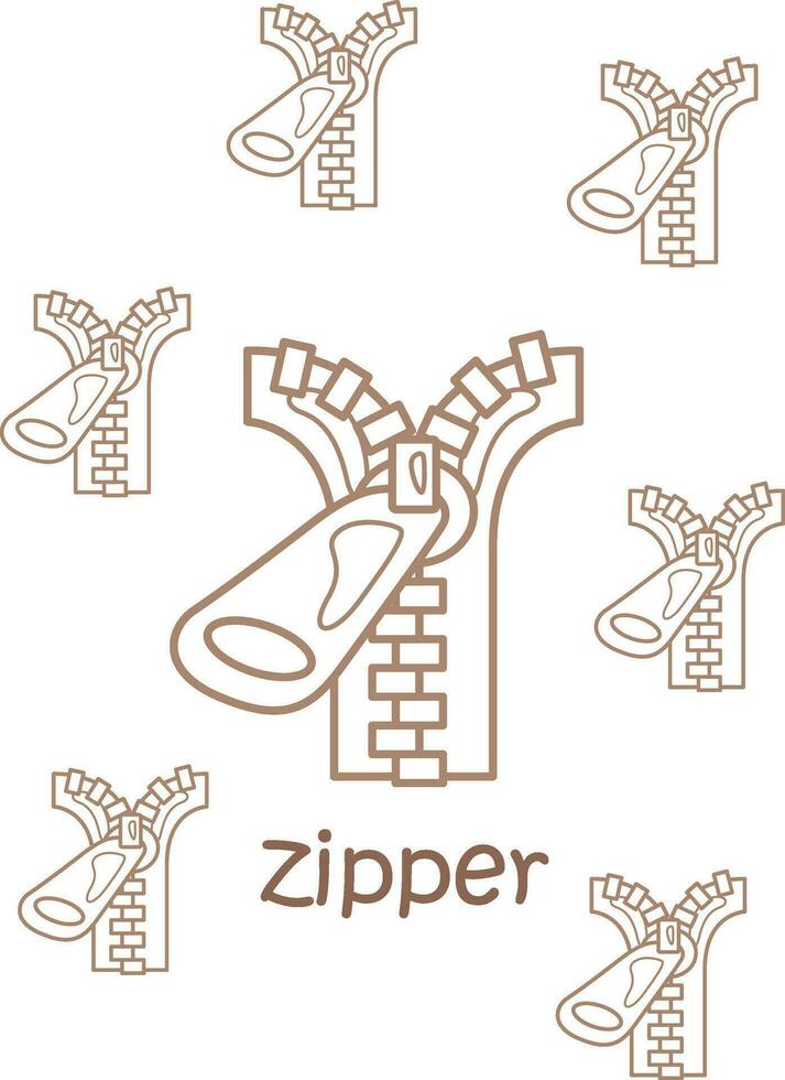 alphabet z pour fermeture éclair vocabulaire école leçon dessin animé coloration pages pour des gamins et adulte vecteur