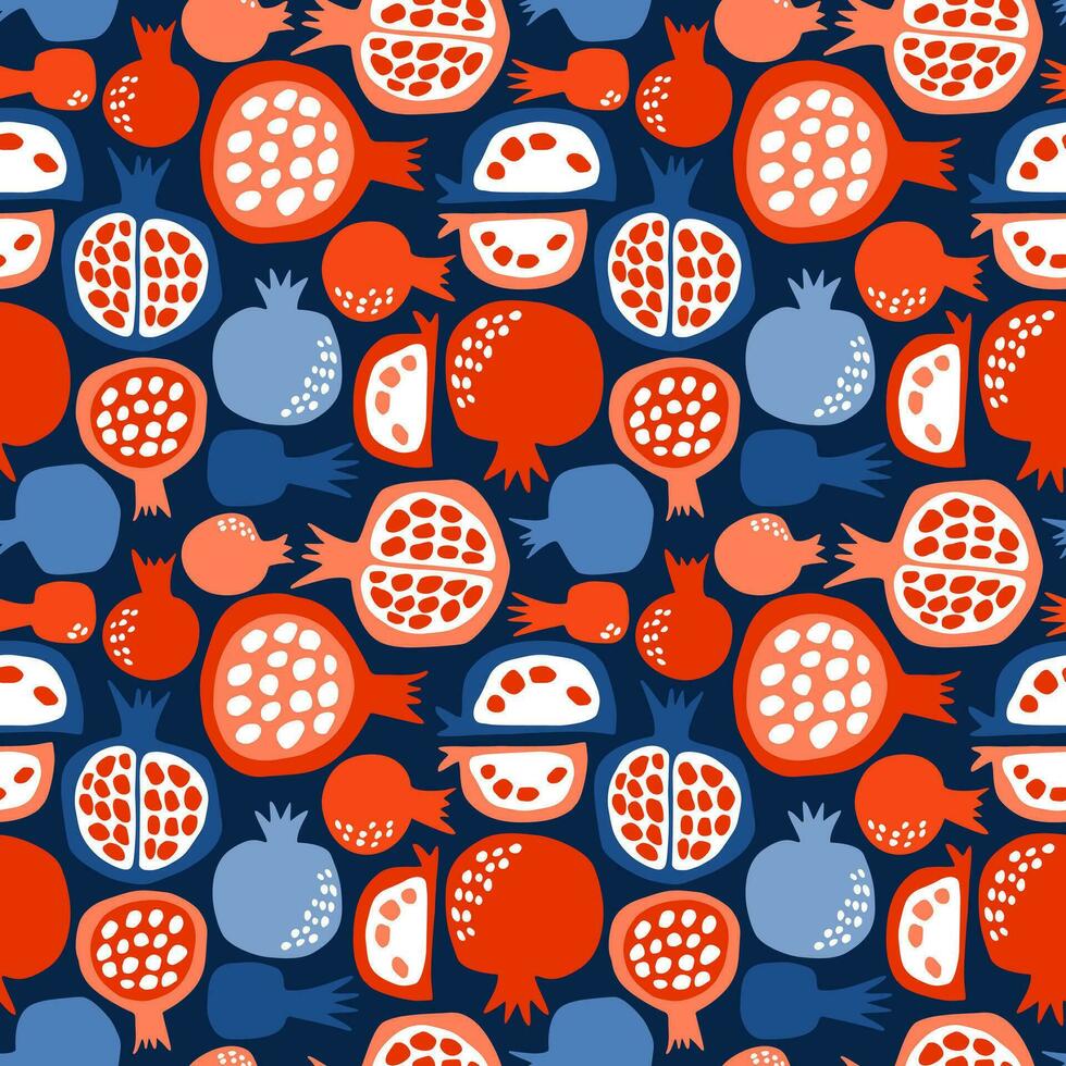 modèle avec brillant grenades sur une foncé bleu Contexte. vecteur numérique illustration. pour textile, fond d'écran, emballage, scrapbooking.