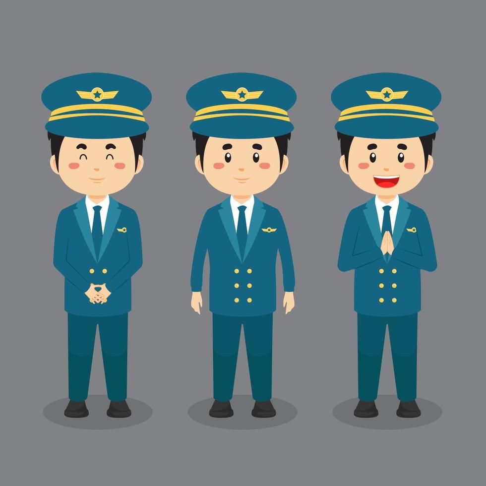 personnage pilote avec diverses expressions vecteur