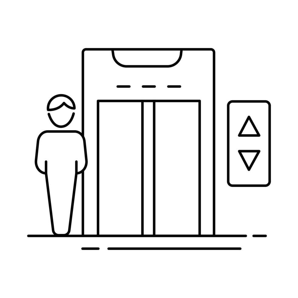 le ascenseur icône avec une la personne représente verticale mobilité et pratique accès, offre une sans couture transition entre différent les niveaux de une bâtiment vecteur